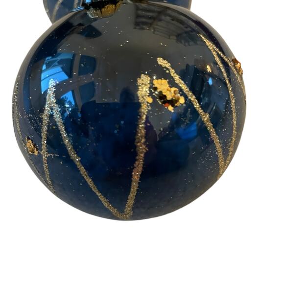 VITBIS Handcrafted Glass Ornaments Set of 6 Navy Blue & Gold Made in Poland NEW - Picture 15 of 16